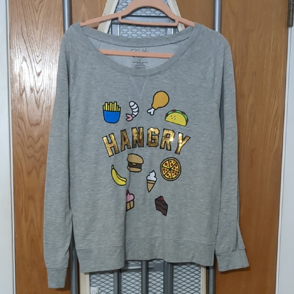 Gray Hangry Sweatshirt with Food Graphics